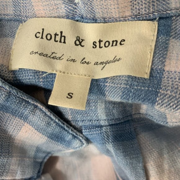 CLOTH & STONE Anthropologie Blue Pink Plaid Tie Hem Long Sleeve Button Shirt - Picture 2 of 10